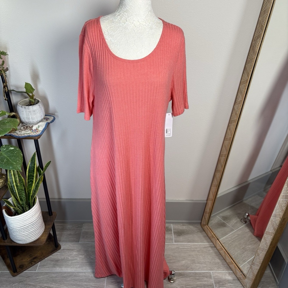 NWT Soft Surroundings Women's Plus 1X 18/20W~ Coral Pink Textured Santiago Dress